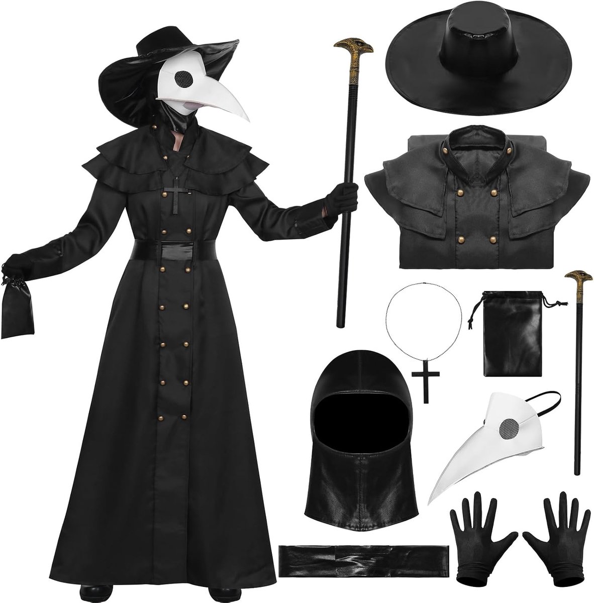 Pestdokterskostuum voor heren, plague dokterskostuum volwassenen, Halloween-kostuum heren, middeleeuws steampunk, carnaval, cosplay, rollenspel, outift voor volwassenen.