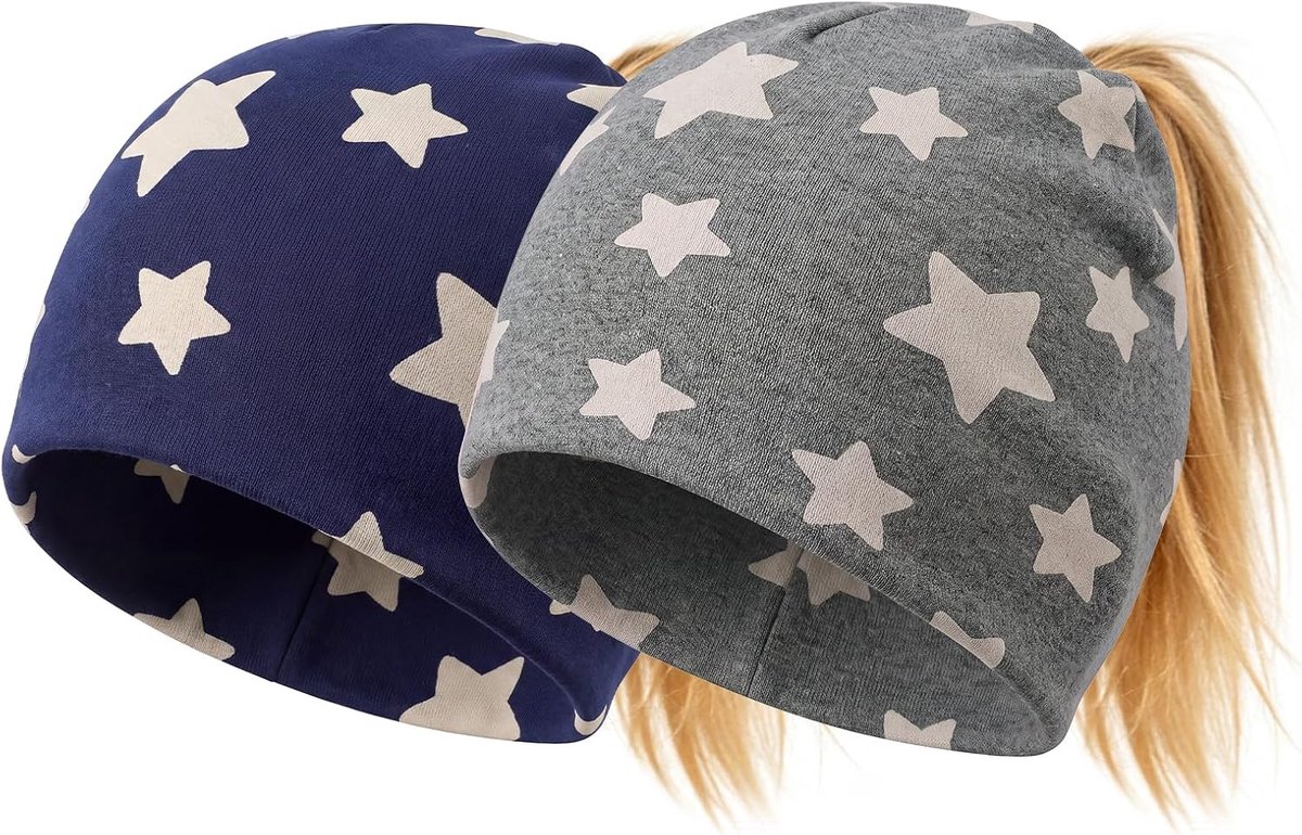 2 stuks beanie kinderen meisjes paardenstaart muts katoen