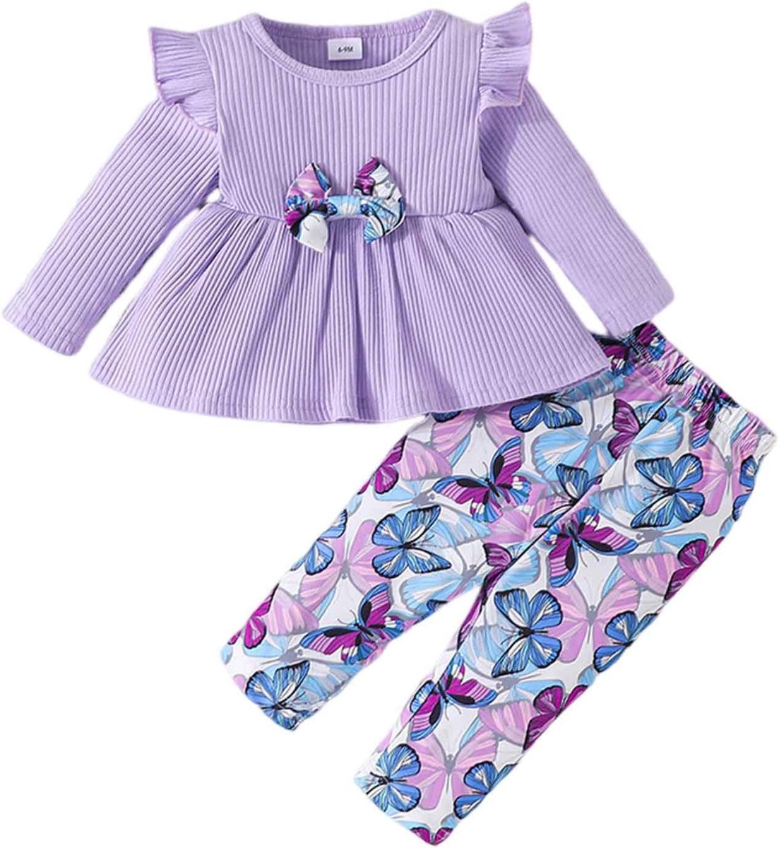 2-delige set voor meisjes, bovenstuk en broek, kindertuniek en bijpassende broek, koel, ademend, zomer, licht, vrije tijd, 2 tot 8 jaar, A101