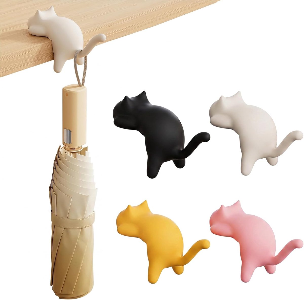 4 stuks voor het ophangen van handtassen met kattenmotief, draagbaar, antislip, tashouder zonder boren, voor kantoor, restaurant en bureau