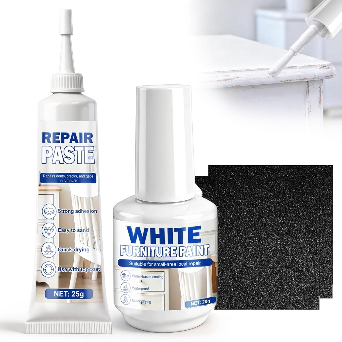 25 g, witte nagellak 20 g, set voor de reparatie van meubels, waterdicht en duurzaam, voor het repareren van gebreken, krassen en scheuren in meubels
