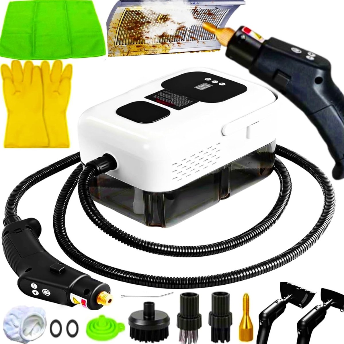 Stoomreiniger met reinigingssets, 9 garde-aanpassing, draagbare stoomreiniger, handheld, intelligent CNC-scherm, 2500W 15S opwarmen voor badkamer, keuken, raam, auto, vloer, gordijnen