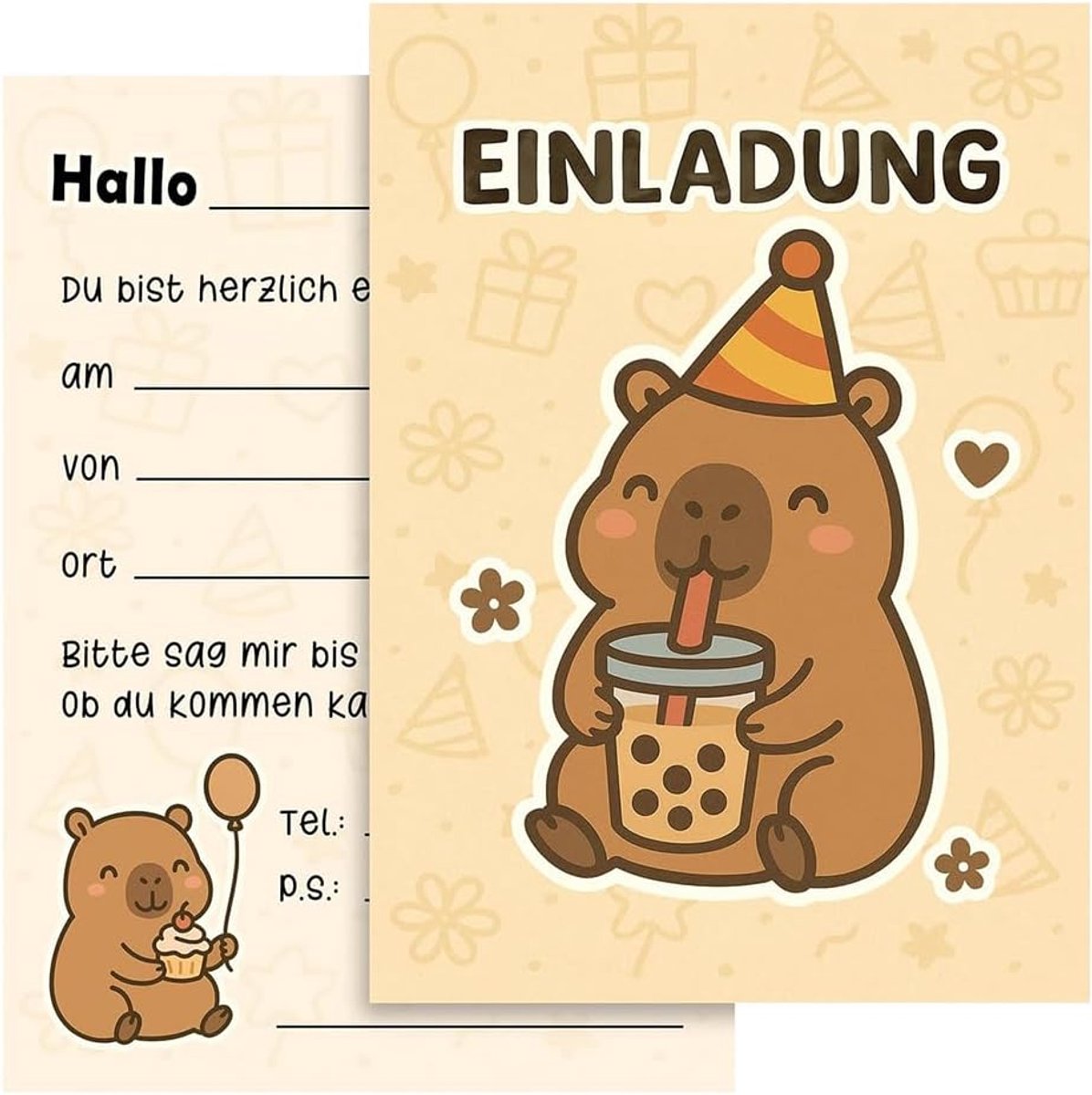 12 Capybara uitnodigingskaarten