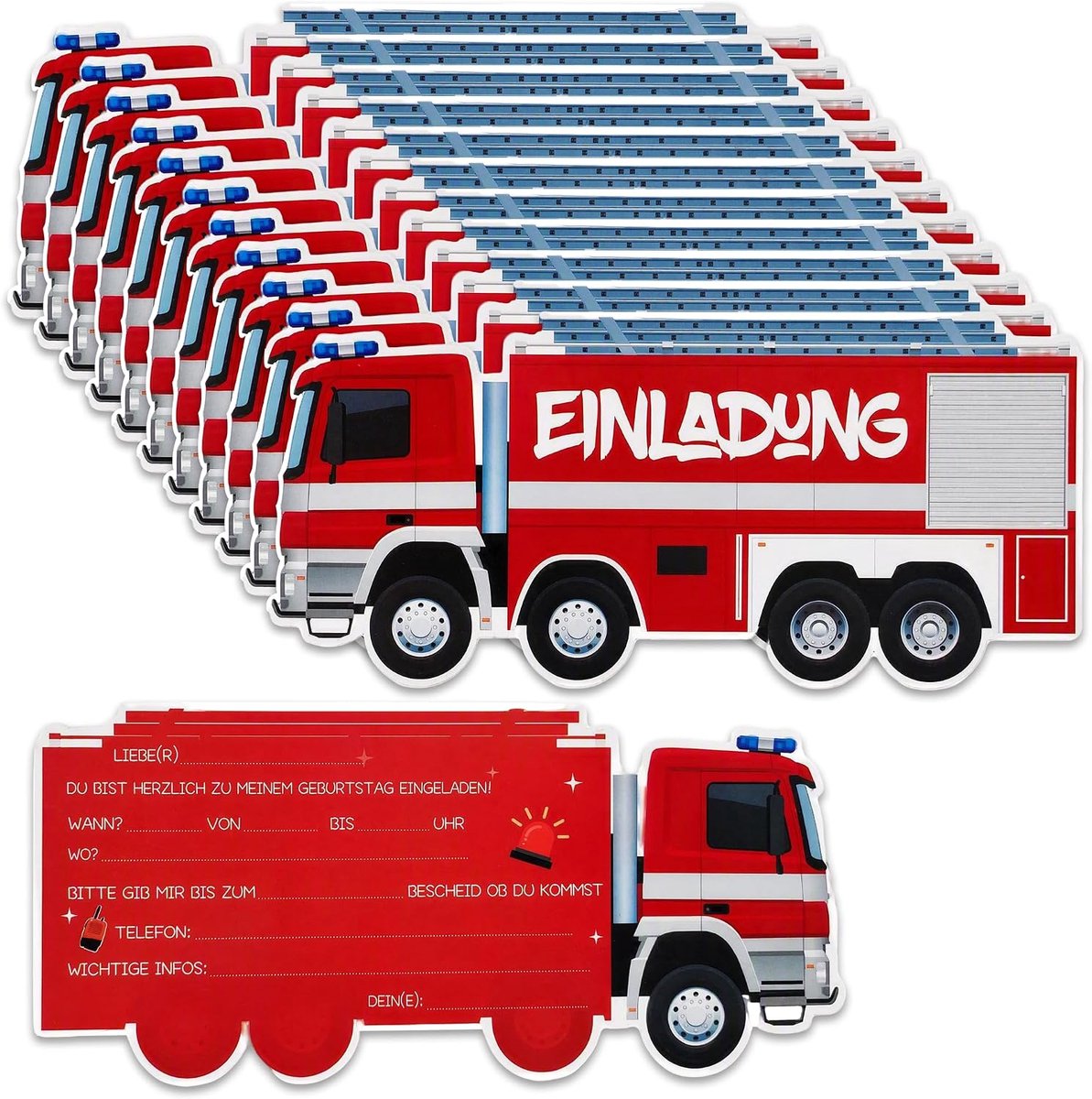 12-delige set brandweer uitnodigingskaarten kinderverjaardag