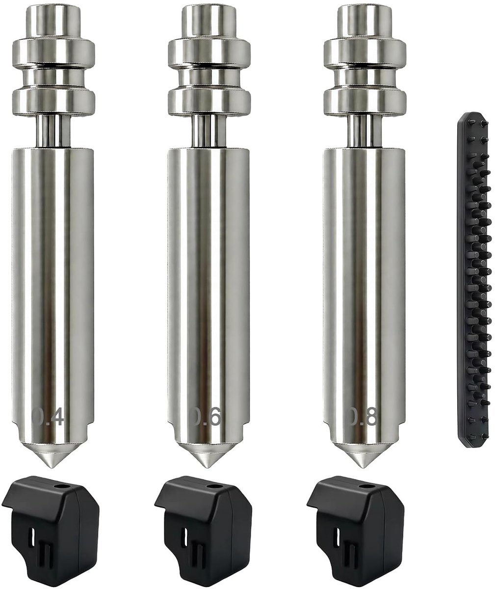 3 stuks 0,4 mm hot end mondstuk voor Anycubic Kobra X, gehard staal, bimetalen hotend reservemondstuk, snelwissel mondstuk voor PLA/PETG/TPU/ABS, zeer nauwkeurige 3D-printaccessoires (0,4 + 0,6 + 0,8