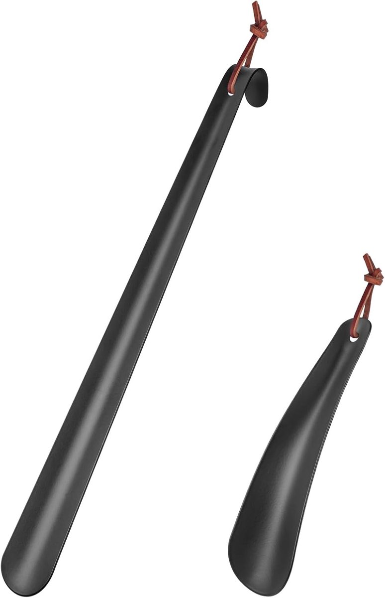 Schoenlepel, lang, metaal, 42 cm, met ophangtouw, roestvrij staal, klein, 16 cm, met comfortabele grip, moeiteloos aantrekken zonder bukken, ergonomisch voor senioren, kinderen, mannen en vrouwen (2