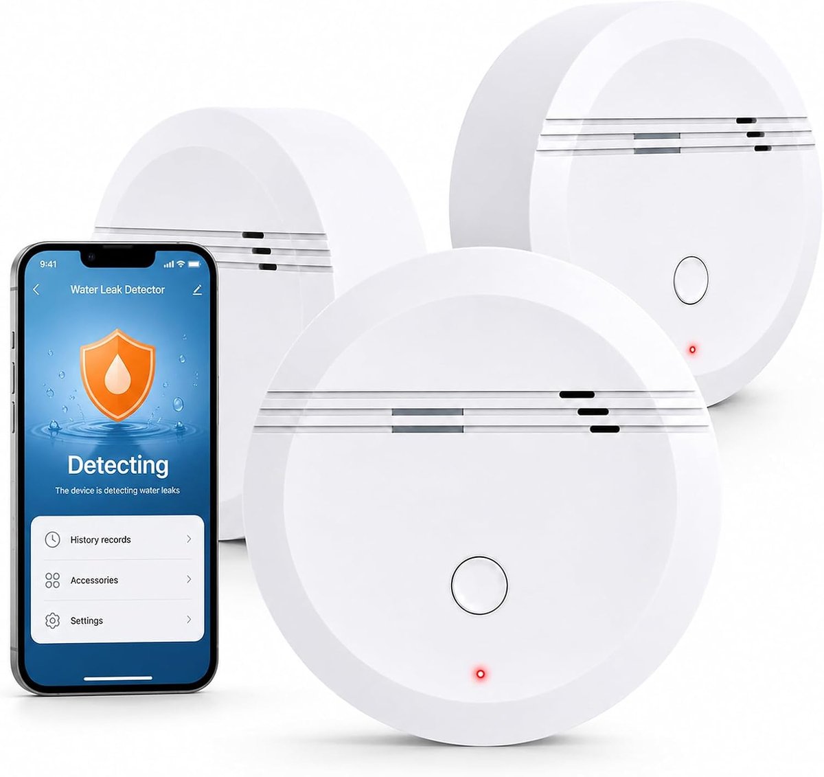100 dB, met 3-traps volumeregeling en mute-schakeling, watersensor met afstandsbediening, Smart Life-app voor kelder, keuken, 3 stuks