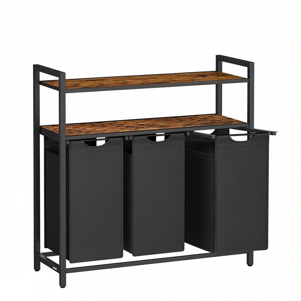 Wasmand 92,5 x 33 x 92 cm, Wasgoed Sorteerder met 3 Compartimenten, 3 x 40 Liter, Wasmand met 3 Uitneembare Waszakken, Wasrek met 2 Opbergplanken, Vuile Wasmand, Wasverzamelaar, Oxford-Stof, MDF en Staal, Bruin en Zwart, voor Badkamer en Wasruimte
