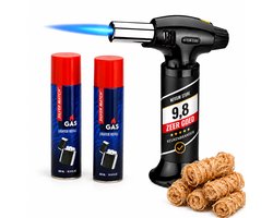 Creme Brulee Brander XL – Gasbrander - Keukenbrander - Campingbrander - Inclusief 2 x 300 ml Gas en 5 Aanmaakwokkels