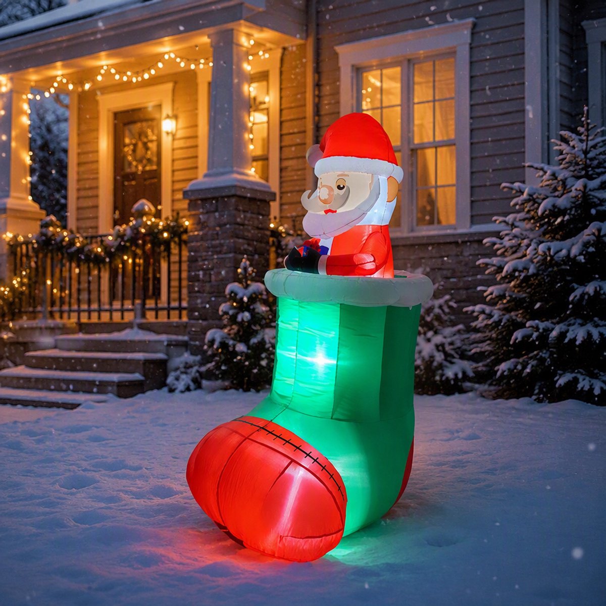Opblaasbare kerstman met bord - 165 cm hoog - met witte LED-verlichting en ventilator - kerstdecoratie voor tuin & buiten - incl. grondpennen