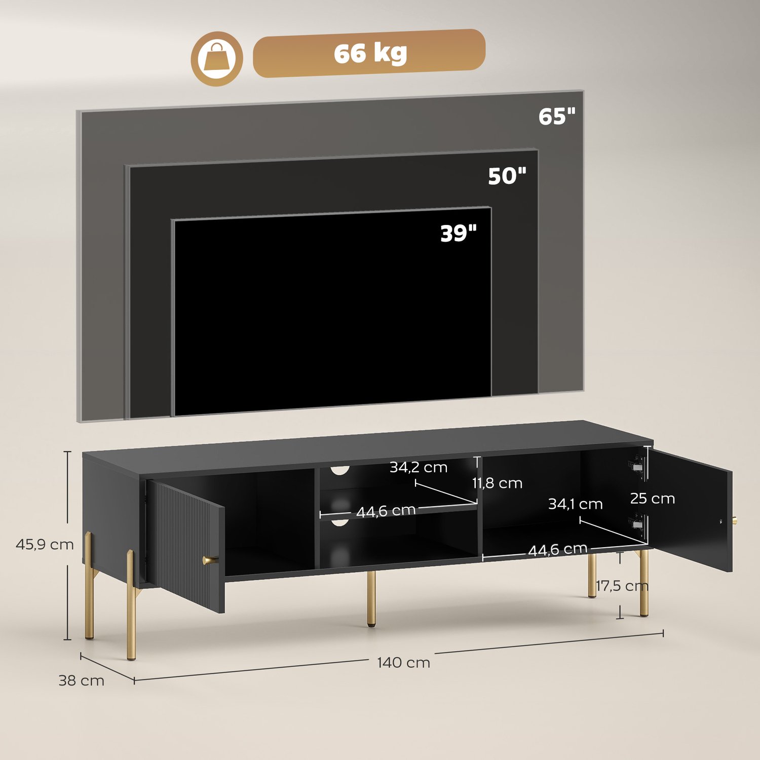 HOMCOM TV-standaard - Spaanplaat - 140x38x45,9 cm - Zwart