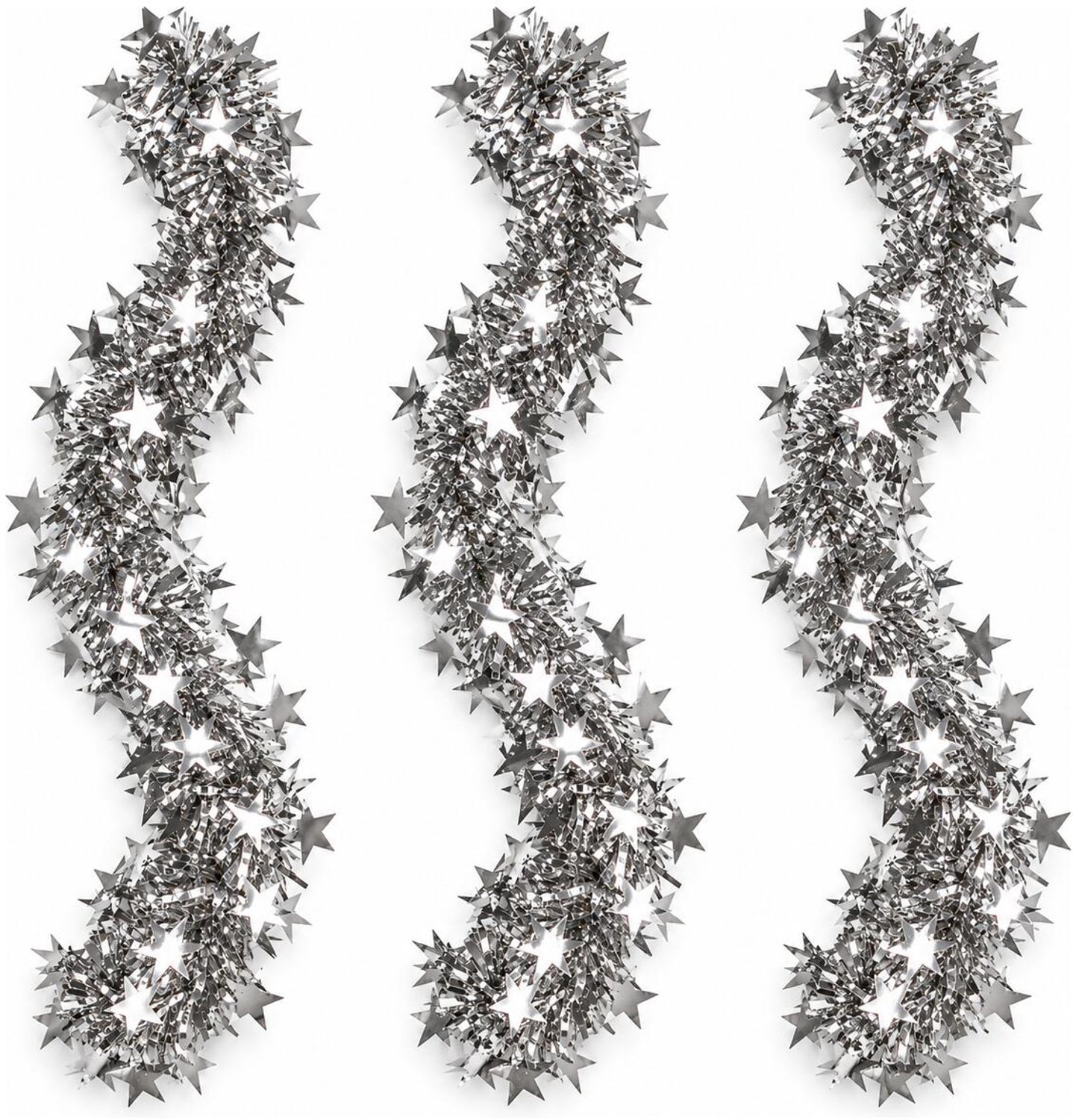 Kerstslinger zilver 750cm - 3x - Guirlande folie lametta - Zilveren kerstboom versieringen – foto 2