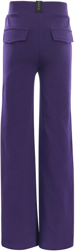 Paarse wijde broek voor meisjes, achterkant, met twee opgestikte zakken.