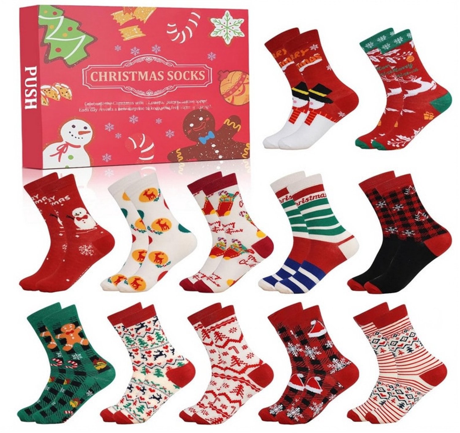 12 Paar- kerst adventskalender - blind boxes - Kerstkousen - Zonder voelbare teennaad - 24 Dagen Kerst Countdown Kalender - Kerst- 2026 Kerstkalender - Adventskalender - kalender 2026