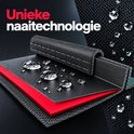 Gelaagd materiaal met unieke naaitechnologie en waterafstotende eigenschappen.