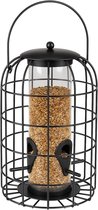 Voedersilo vogels - vogelvoederhuis - Elma Zwart - 27 cm - weerbestendige metalen voedersilo met beschermkooi - 4 zitstokjes - hangende vogelvoederautomaat voor zaden