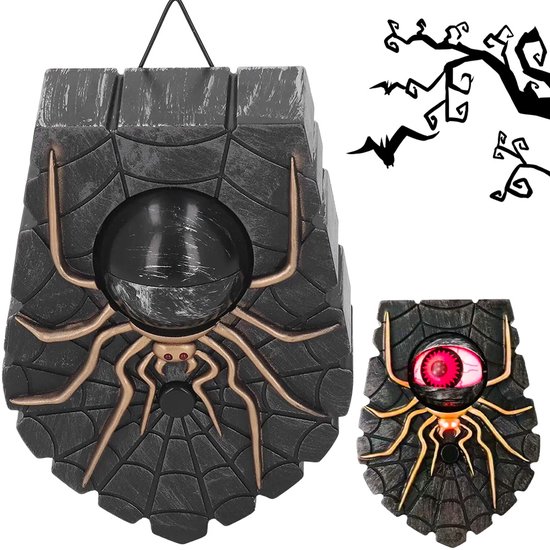 Set van twee Halloween-deurbellen met spinnenweb-ontwerp, een met oplichtend rood oog.
