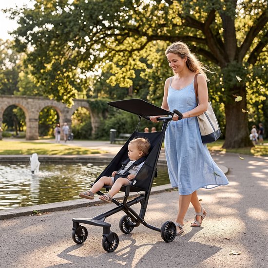 Lichtgewicht Buggy & Reisbuggy - Compact inklapbaar Kinderwagen - Opvouwbaar Wandelwagen - Tot 22 kg Draagkracht - Stabiel 4-Wiel Design & Anti-Schok - Ideaal voor Camping & Auto - Oersterk Aluminium Frame - Voor kinderen van 1、2、3、4、5、6 jaar - Beige — afbeelding 4