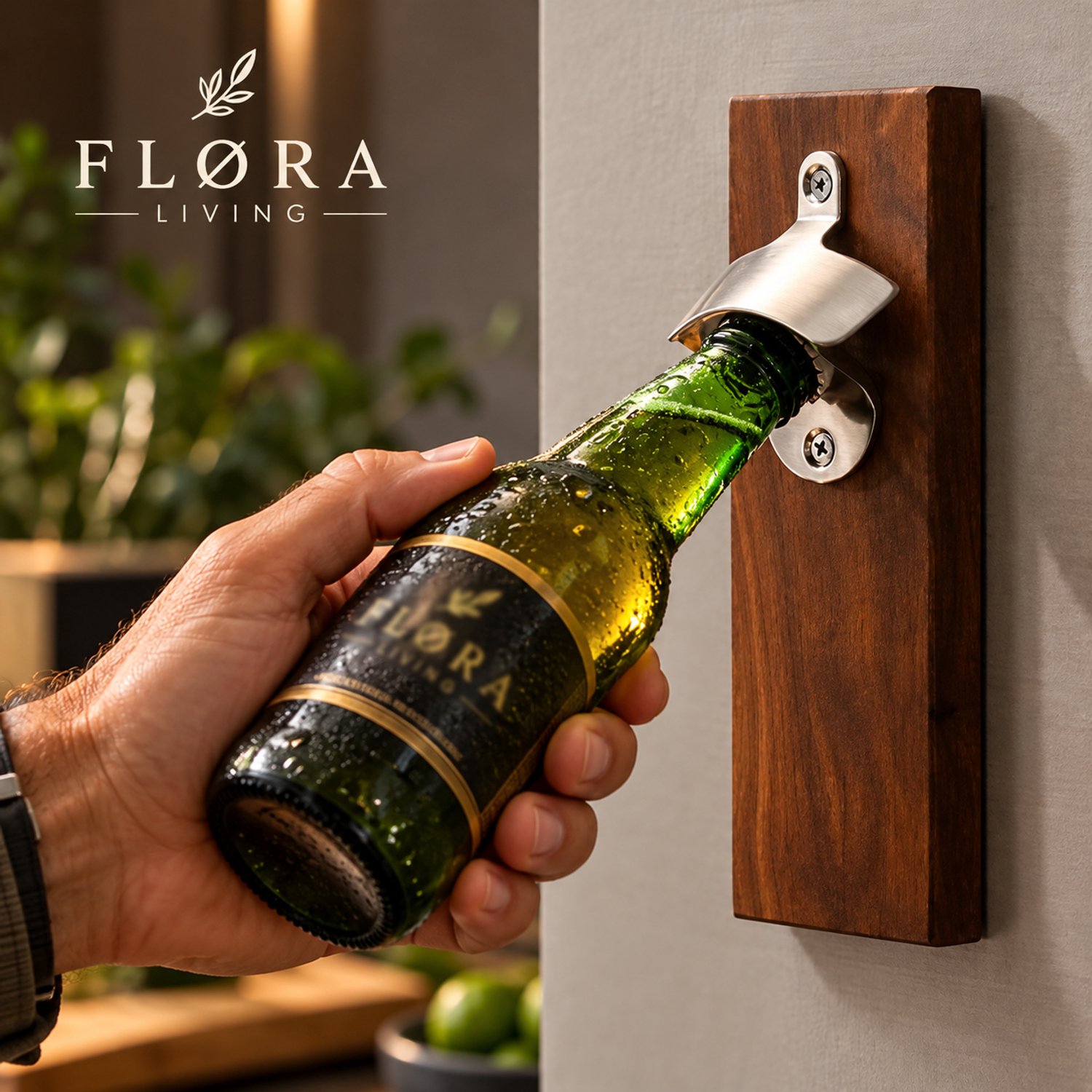 FLØRA Living Bieropener Muur - Metaal Zwart - Wandmontage Flesopener - Met Schroeven