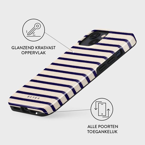 Glanzend krasvast oppervlak met gestreepte print en alle poorten toegankelijk.