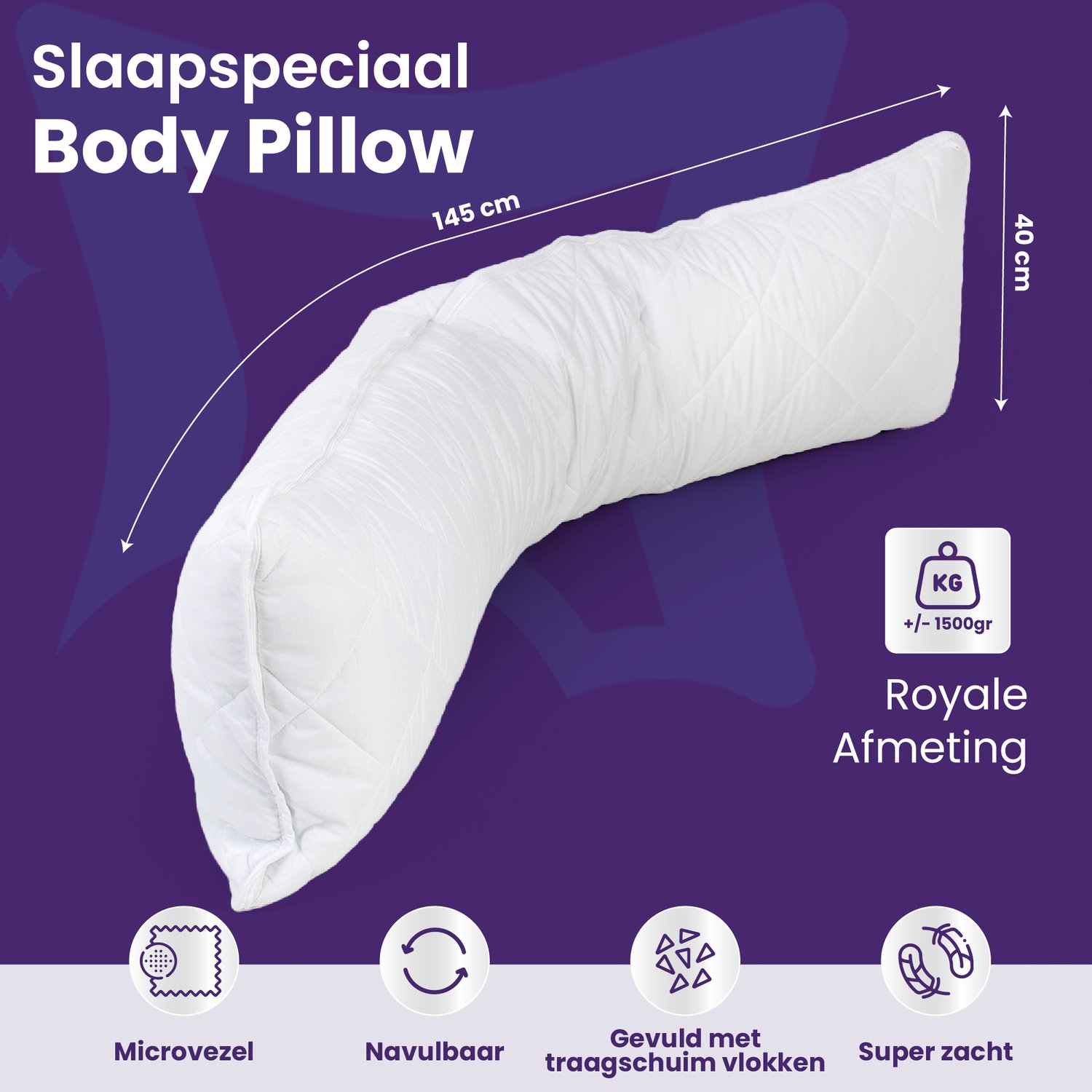 Slaapspeciaal Ergonomische Body Pillow – Zwangerschapskussen, Zijslaperkussen & Voedingskussen – Wasbaar – 40x145 cm – foto 3