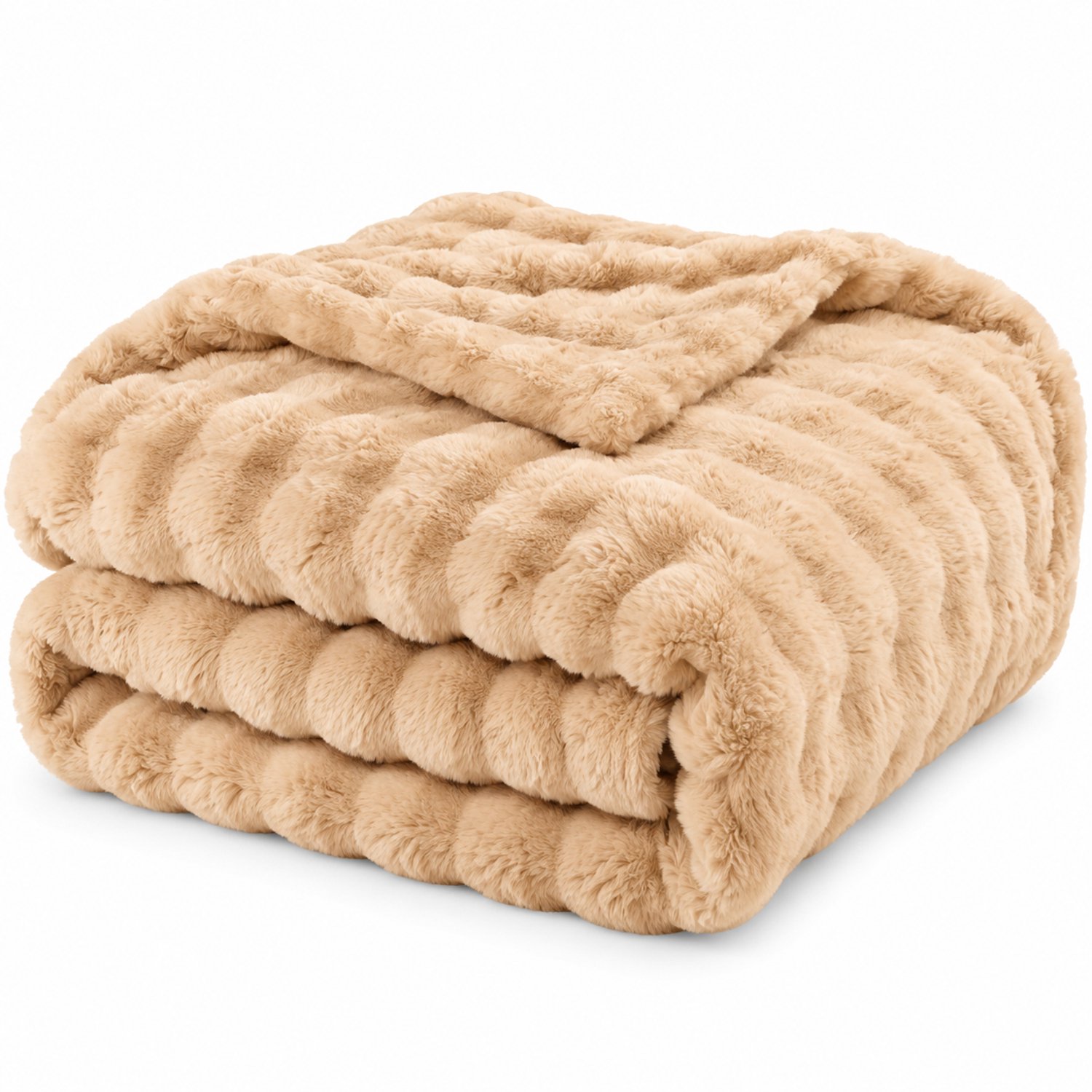 Sorprese Luxe Plaid - 150x200 cm - Fleece Deken - Bubbel Structuur - Super Zacht, Warm en Donzig - Plaid voor op de Bank, Bed of Woonkamer Decoratie - Warm Beige
