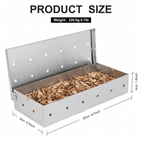 Rookboxset van roestvrij staal met appelhoutsnippers, 23 x 10,5 x 5 cm, voor gas- en houtskoolbarbecues, 2 stuks — afbeelding 5