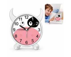 Kinderwekker Zonder Tikken - 8 x 8 x 3,5 cm - Analoog Leerklokje - Stille Digitale Wekker - Luide Beltoon - Perfect Cadeau en Schoolwekker - Wit, Blauw