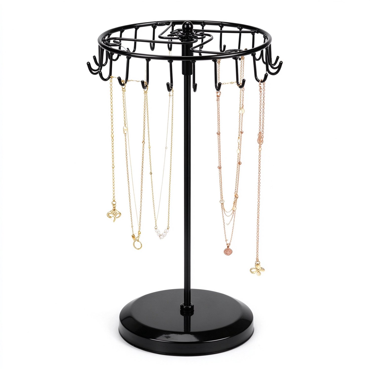 Lifhelpe Opbergaccessoires - Draaibare sieradenstandaard - Zwart metaal met 23 haken - Afmetingen H34,8 × B20,5 cm - Opslag voor kettingen, armbanden, ringen en oorbellen
