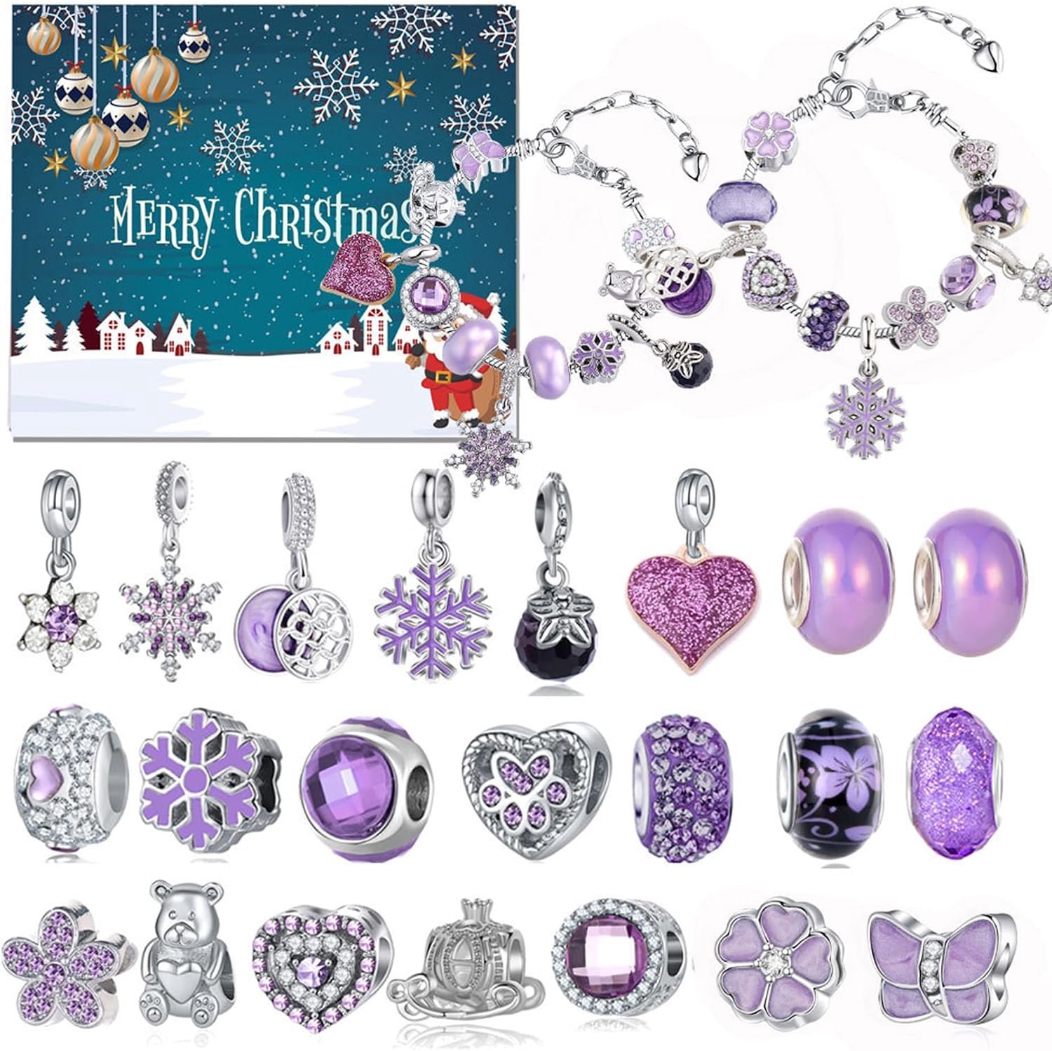 Adventskalender 2026 meisjes – DIY-knutselset met kralen en armbanden – Paarse kerstkalender met sieraden – Cadeau voor tieners en vrouwen – Geschikt voor meisjes van 6 t/m 13 jaar