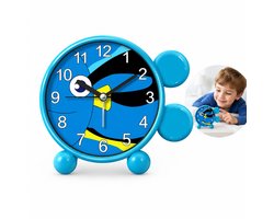Kinderwekker Zonder Tikken - 8 x 8 x 3,5 cm - Analoog Leerklokje - Stille Digitale Wekker - Luide Beltoon - Perfect Cadeau en Schoolwekker - Blauw