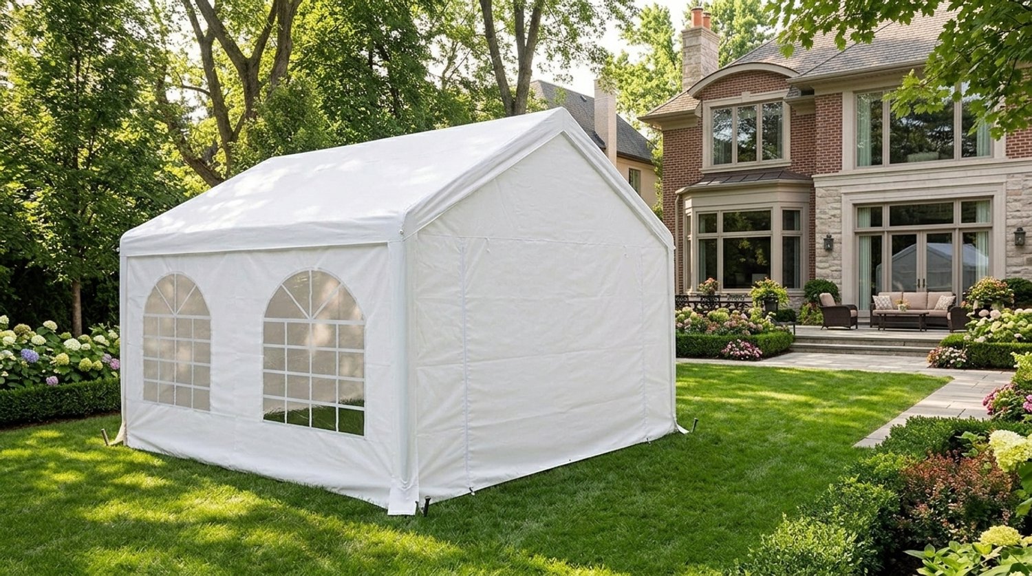 Partytent 3x5 m - Luxe Paviljoen Tent - Waterdicht PE Zeil met Verzinkt Stalen Frame - Tuintent Feesttent - Wit - Laura Homestore