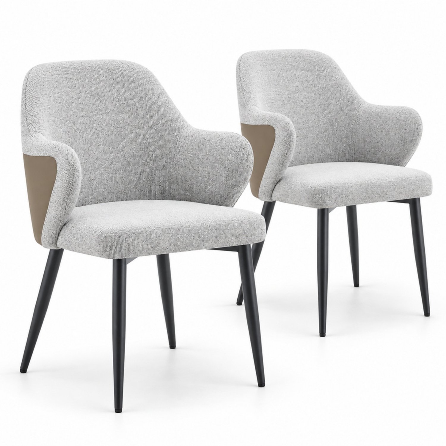 LONG DRAGON - Eetkamerstoelen - Set van 2 - Bruin + Zwart + Lichtgrijs - Stoffen bekleding en brede rugleuning