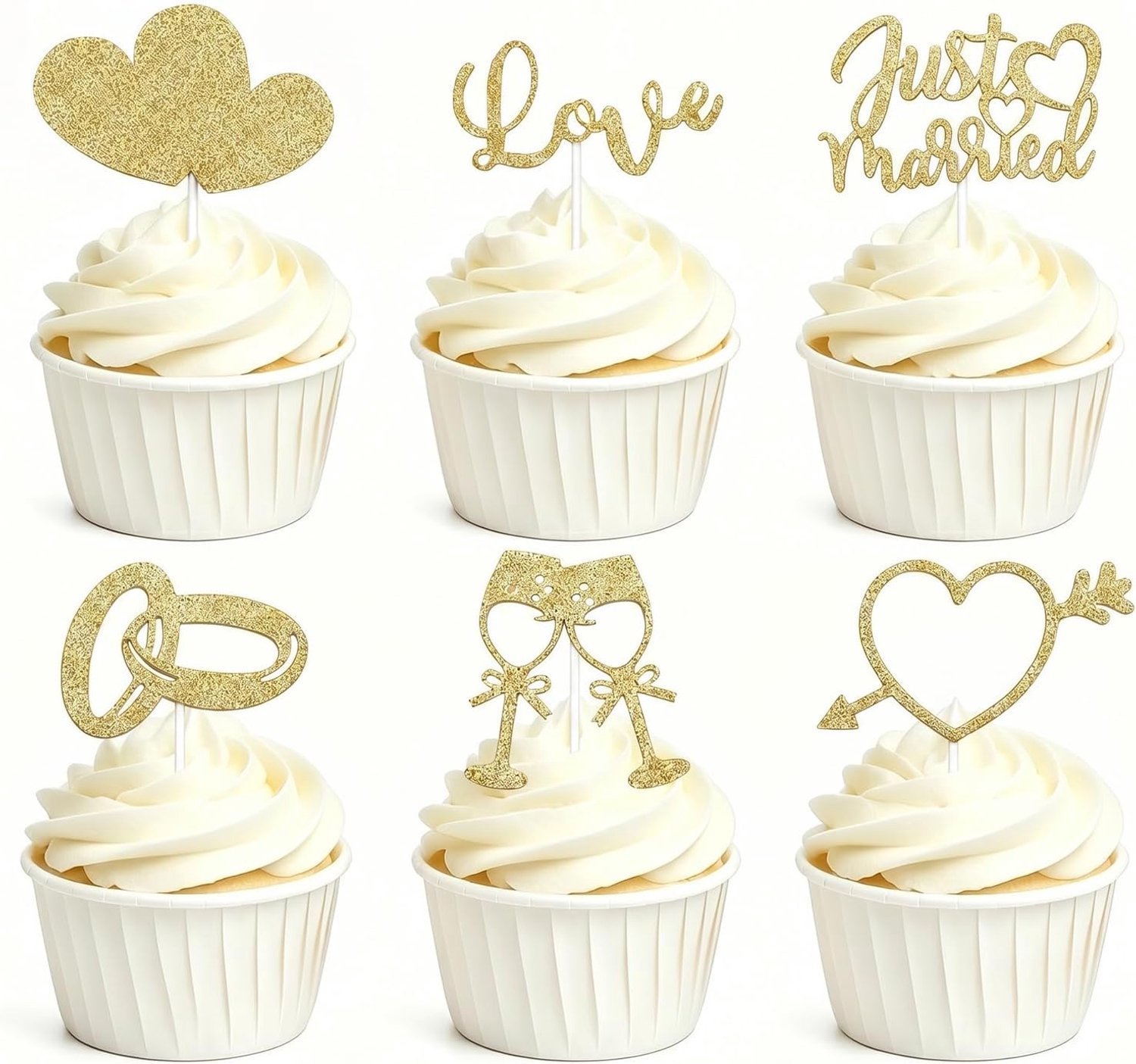 24 Stuks bruidscakedecoratie, hartvormig, goudkleurig
