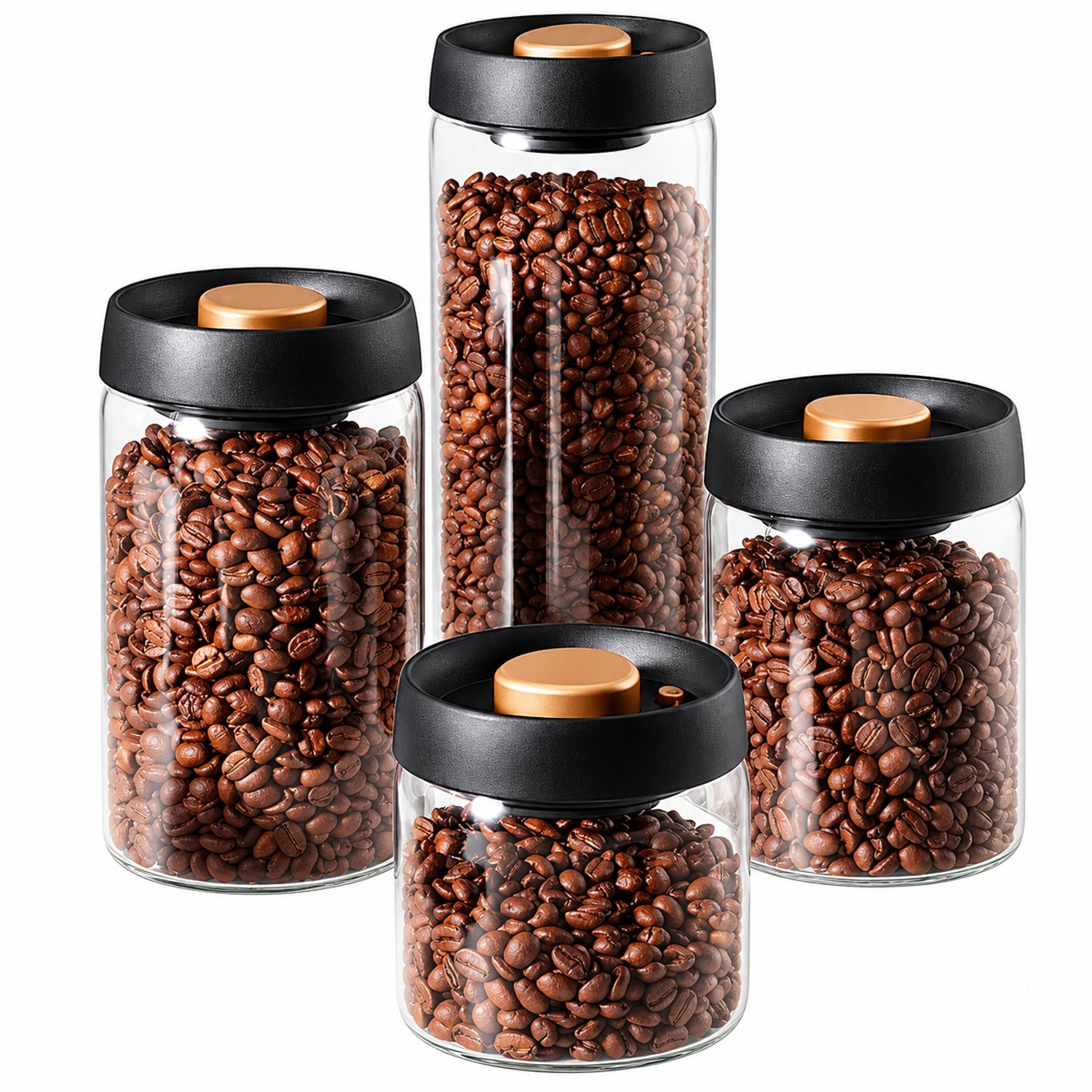 Marqs Voorraadbus koffie - Voorraadpot glas - Koffiebonen blik - Vacuümdeksel – Vochtbestendig – Behoud van Aroma - 14cm h - 900ml