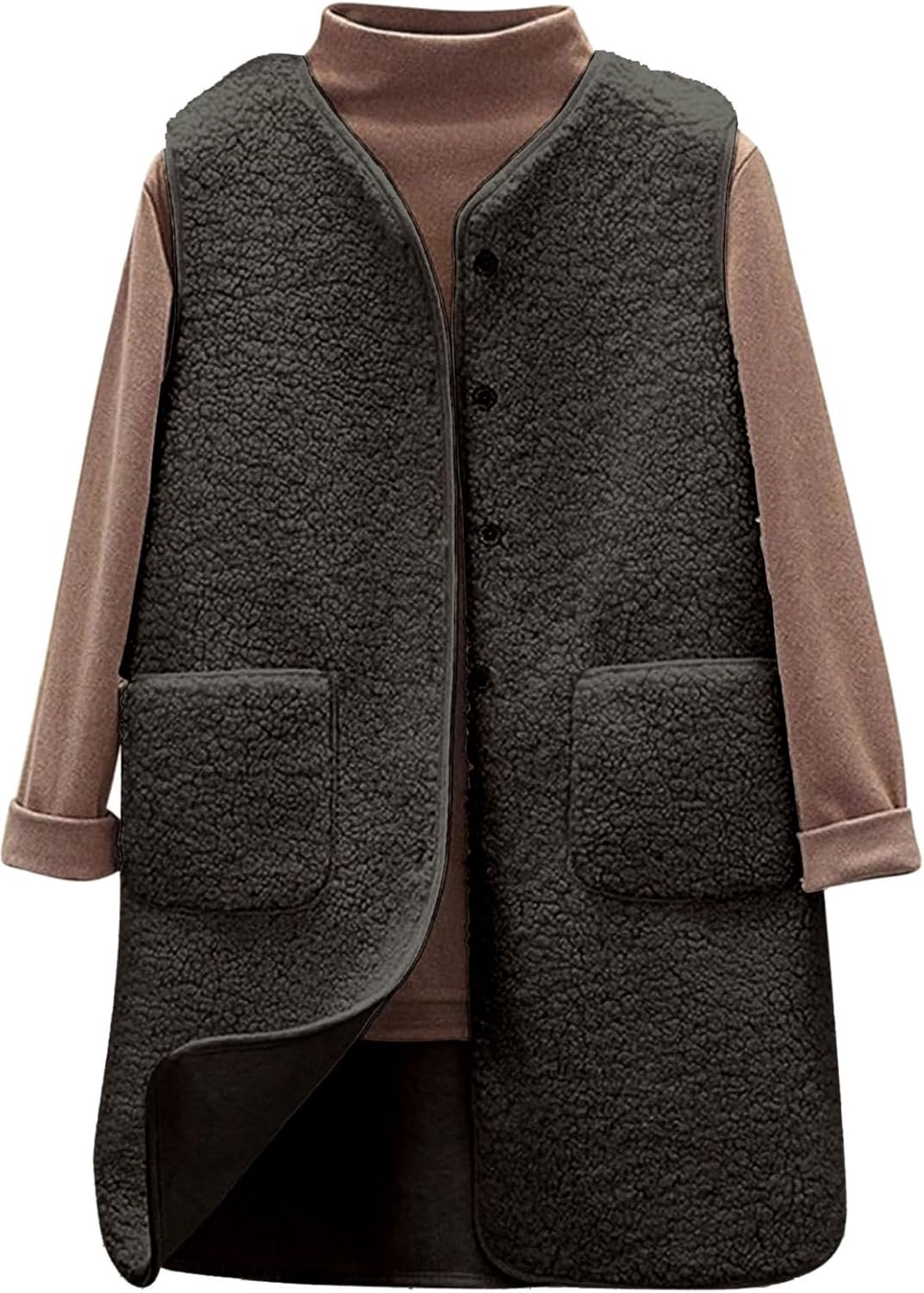 Teddy fleece vest, lang, zonder mouwen
