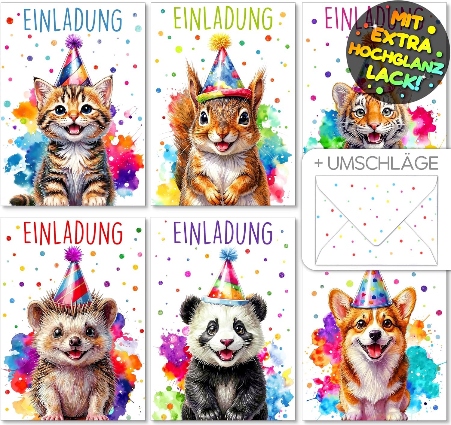 12x Uitnodigingskaarten kinderfeest + 12x Enveloppen