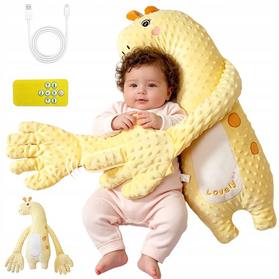 Baby Slaapknuffel Giraffe - Kalmerende Knuffel met Klopfunctie - Pluche Speelgoed Kussen - Verzwaarde Handjes - 44 Rustgevende Muziekjes - Rustgevende Babyslaap Hulp - Voor Baby's van 0-1 Jaar — afbeelding 2