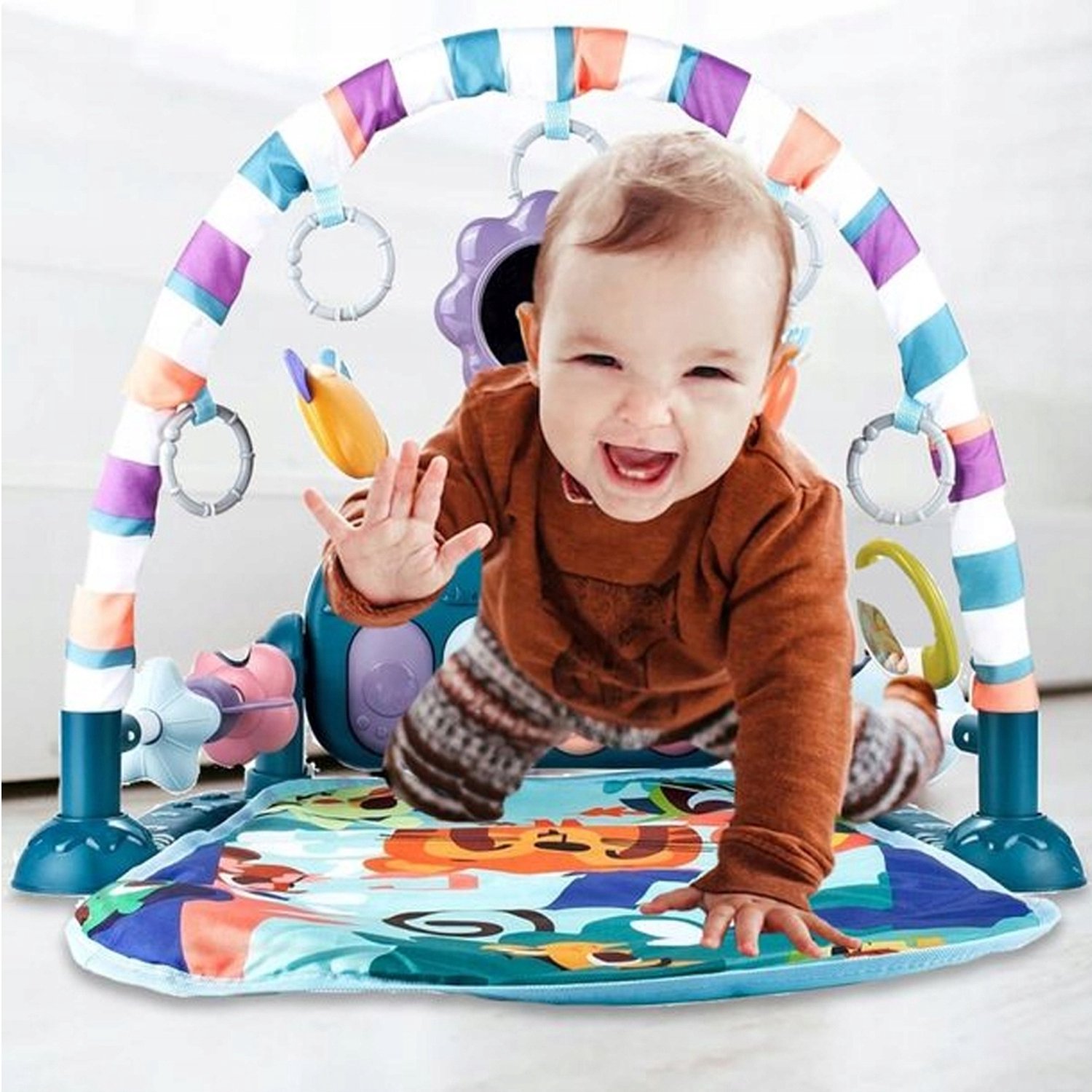 Baby Speelgym met Piano - Speelmat - Licht en Geluid - Voetpiano - Hangende Rammelaars - Spiegel - Voor Liggen, Trappelen en Grijpen - Vanaf 0 Maanden – foto 5