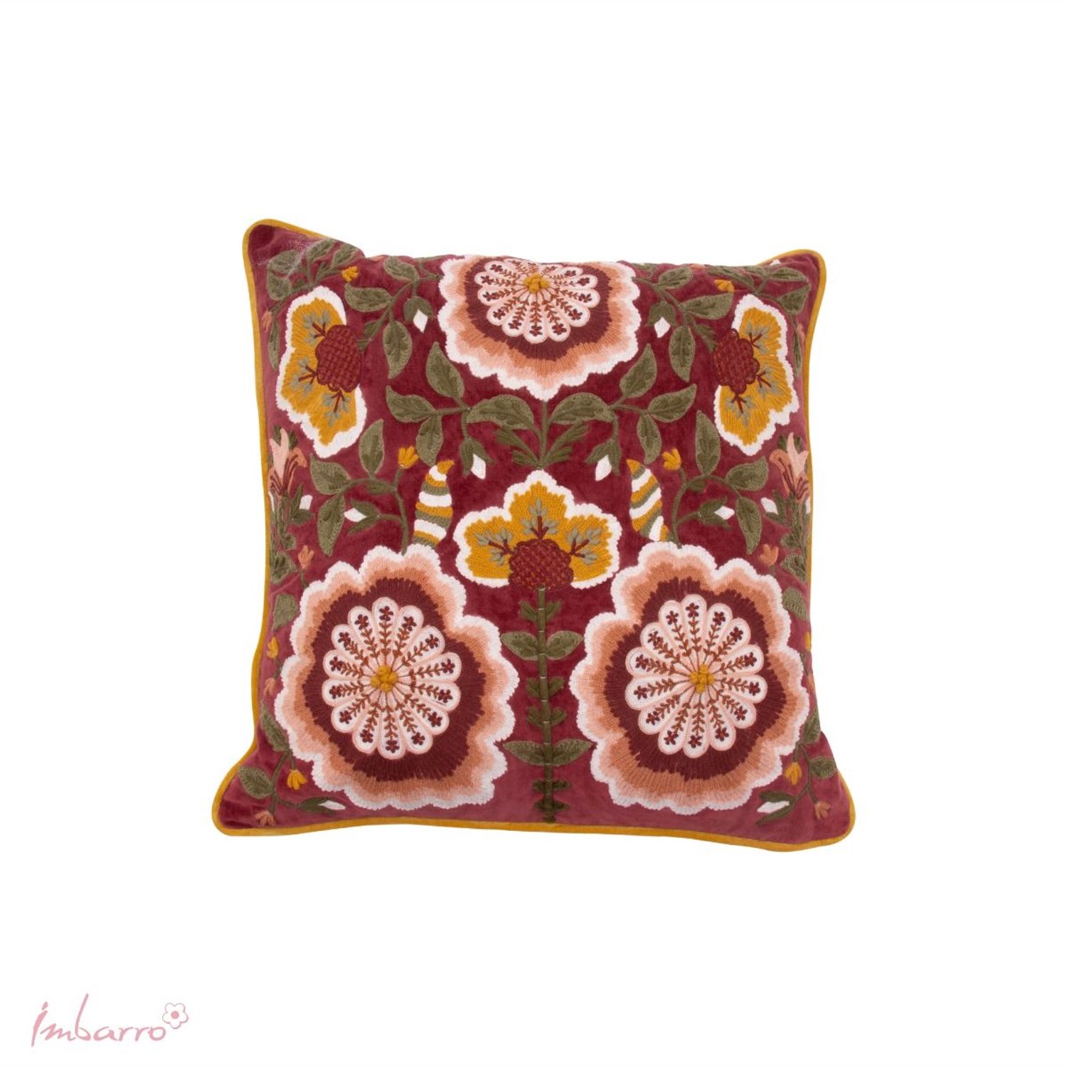 Imbarro Home & Fashion Imbarro - Sierkussen - Kussen - Oleander - Velvet - Hand Geborduurd - 50x50cm Bordeauxrood