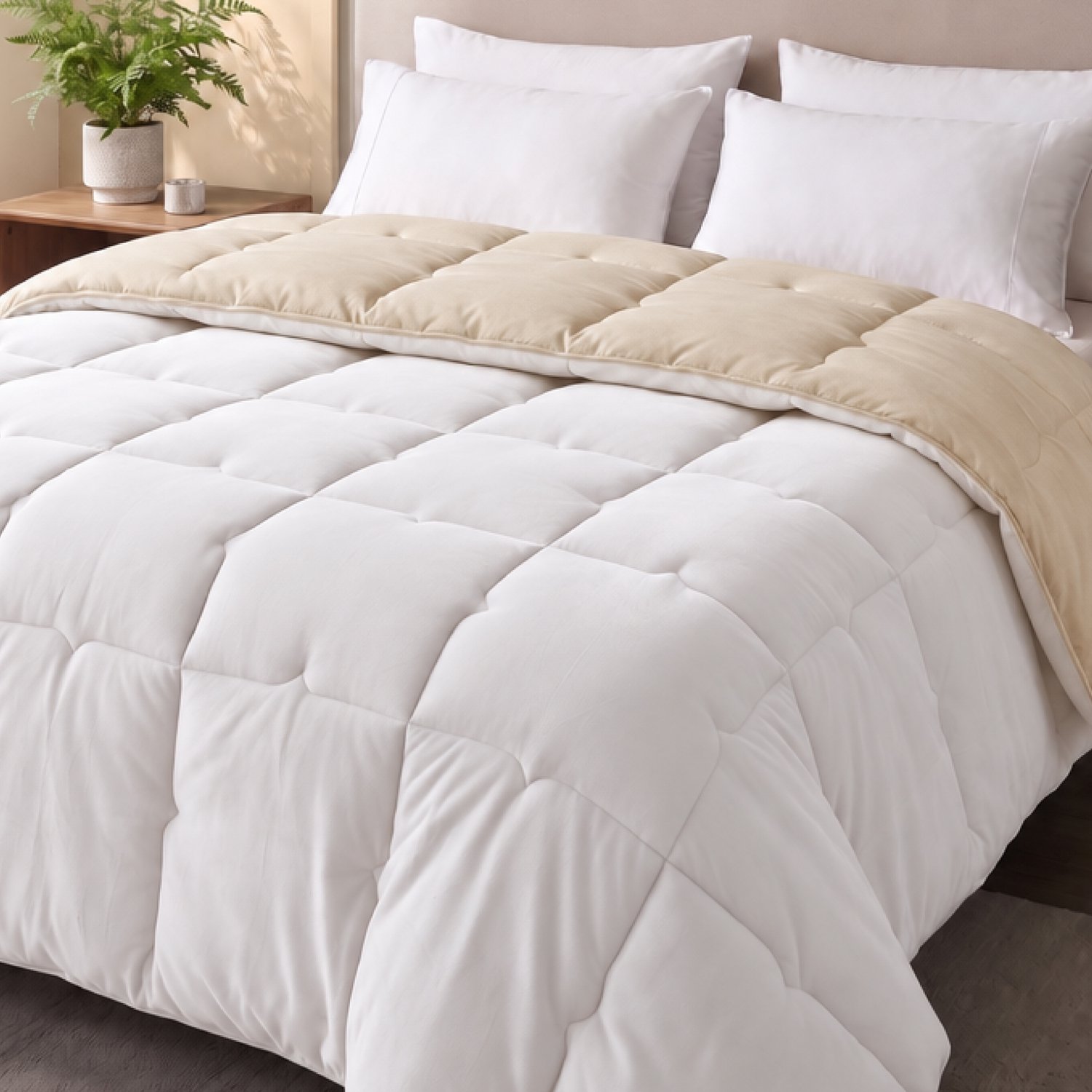 FLANDRIA Ultrazacht Omkeerbaar Winterdekbed 600 g/m², Warm en Heerlijk Zacht, 240x260cm, 2 Personen, Crèmewit