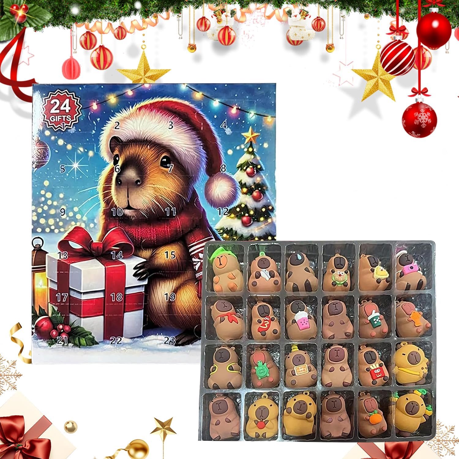 ZVD Adventskalender - Capybara-adventskalender 2026 – Aftelkalender voor Kerstmis (24 dagen) – Met schattige 3D-capybara's – Adventskalender met capybara-figuurtjes – Aftellen naar Kerstmis met 3D-capybara-ornamenten – Leuk kerstcadeau-idee