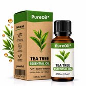 PureOil – Tea Tree Etherische Olie – 15ml – 100% Puur, Natuurlijk & Vegan – Tea Tree Oil Voor Huid | Gezicht | Kalknagels | Scalp | Diffuser | Aromatherapie - Incl. Ebook