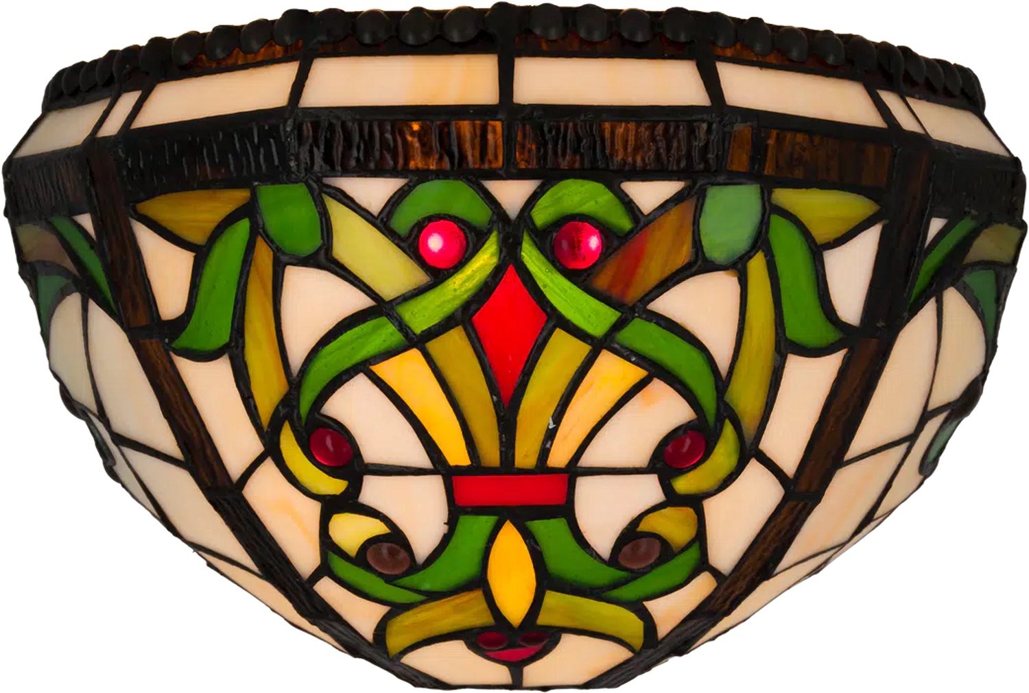 Tiffany wandlamp Sierlijke Ranken met Rood Ruitaccent B 28,5 cm | RORUVERA