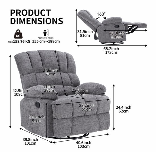 GTIMEX Gamingstoel Ergonomische bureaustoel met uitschuifbare voetensteun Gamingstoel met hoofdsteun en lendensteun Beklede gamingfauteuil 150 kg In hoogte verstelbare gamingstoel — afbeelding 5
