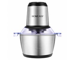 HOMEASY Elektrische Hakmolen 2L - Foodprocessor met RVS Kom - 350W - 4 RVS Messen - 2 Snelheden - Voor Vlees, Groente en Noten