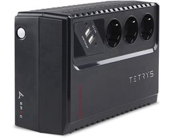 UPS Noodstroomvoeding - 800 VA 480 W - 3 Schuko Stopcontacten - Compact Kunststof - Zwart - Voor Kantoor En Werkplek