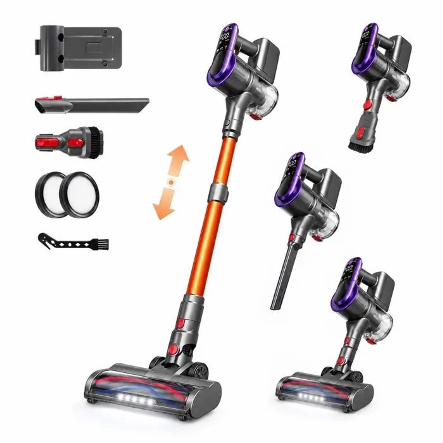 Steelstofzuiger 45KPa-Draadloze Steelstofzuiger 50 Min Gebruiksduur-3 Modi met LED Display-Telescopische Buis-Anti-Klitfunctie voor Harde Vloeren en Tapijten