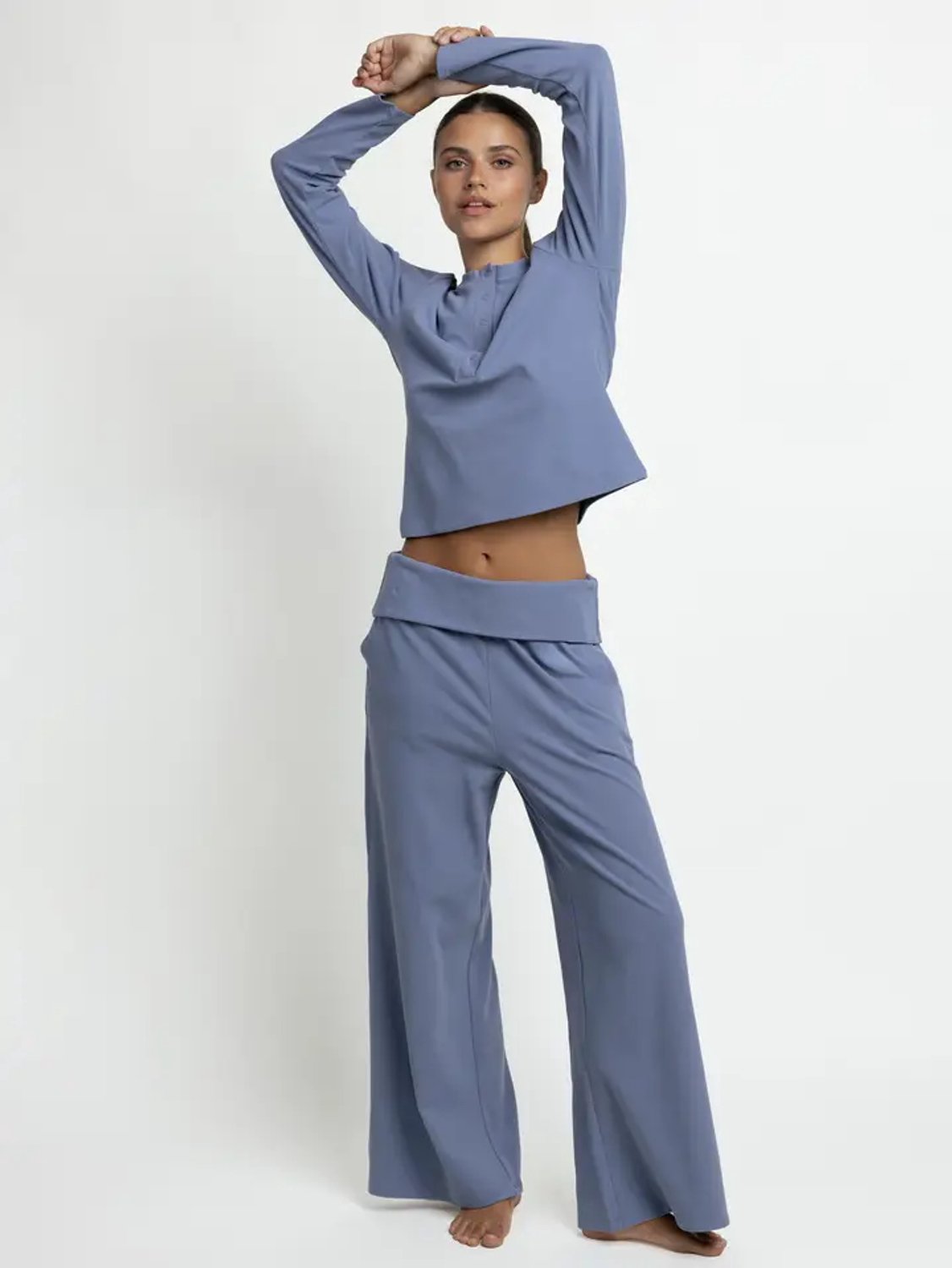 Admas 'Yoga Girl' Dames Pyjama Henley-hals Lange Mouw - Blauw