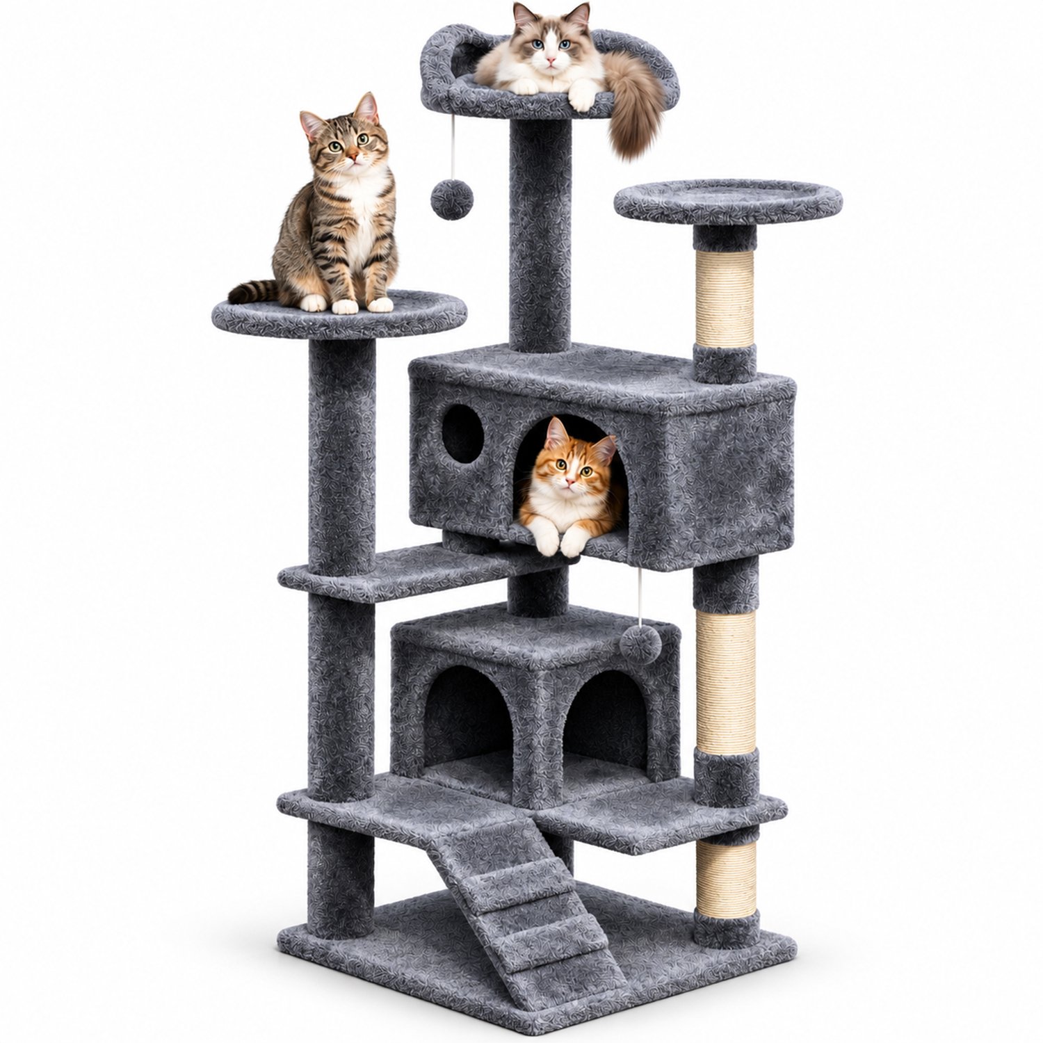 Bol.com Avalo Krabpaal voor Katten - 7 Niveaus - Krabpaal voor Grote Katten - 137x50x50 cm Donkergrijs - Katten Krabpaal aanbieding